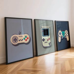 Retro Gaming Wall Art Prints, Set of 3 Vintage Gaming Wall Art, Gamer Wall Art, Boys Room Gamer Decor, Video Games Room Art, Gift for Gamer Blue/Green/Blue
