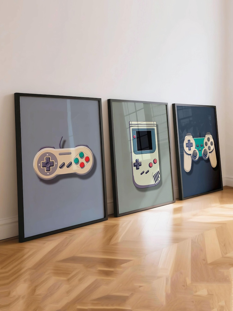 Retro Gaming Wall Art Prints, Set of 3 Vintage Gaming Wall Art, Gamer Wall Art, Boys Room Gamer Decor, Video Games Room Art, Gift for Gamer Blue/Green/Blue