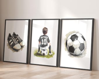 Set of 3 Football Posters: Personalised Football Gifts for Boys Room Decor - YOUR KIT COLOUR