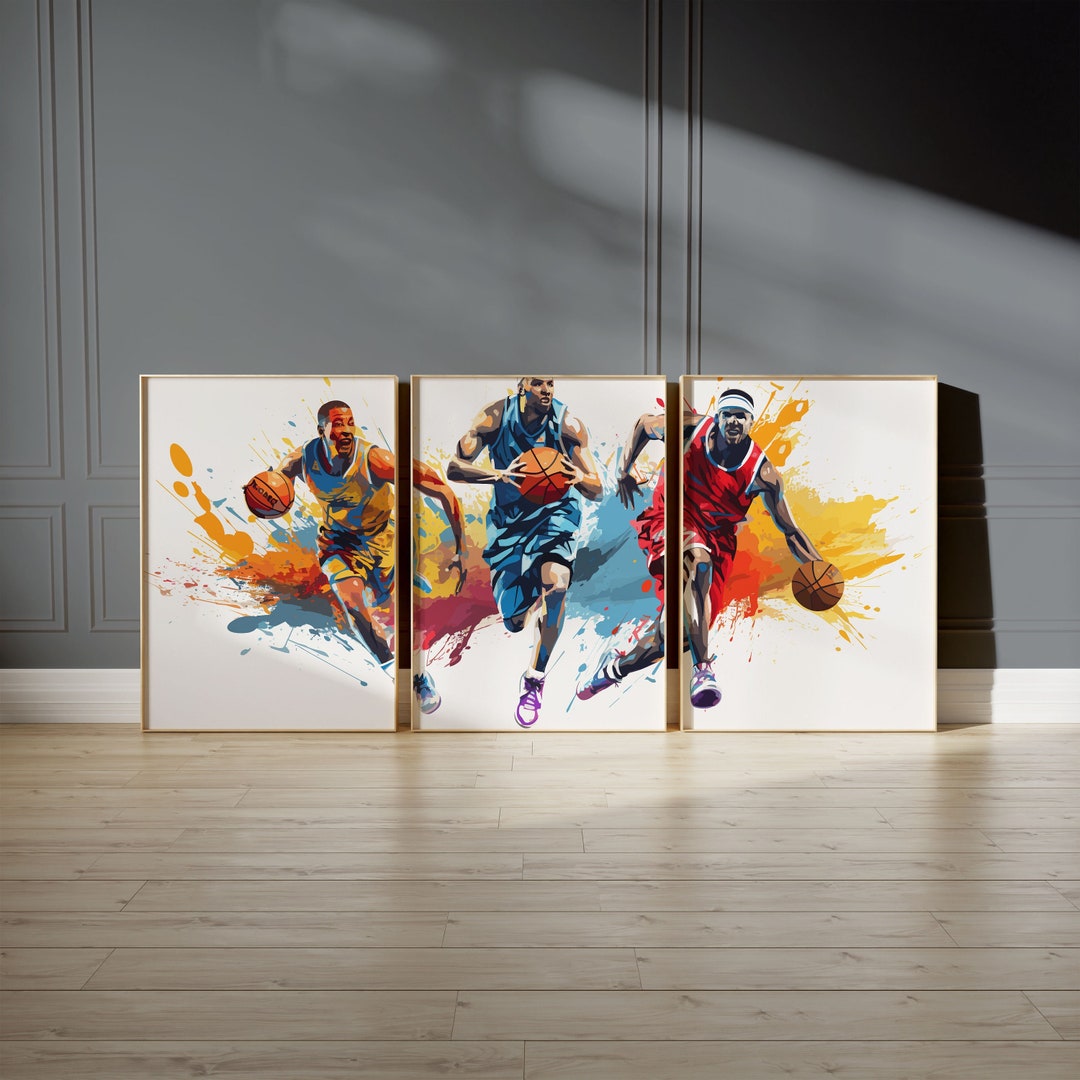 Printable Basketball Wall Art Decor, Watercolor Basketball Prints, Boys