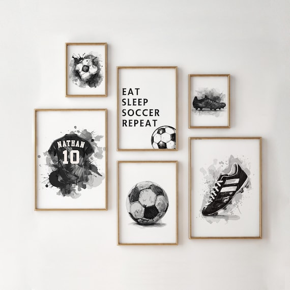 Personalized Soccer Posters, Set of 6 Soccer Wall Art Prints, Soccer Gift for Boys Bedroom Decor, Boys Room Art, Printable Soccer Jersey