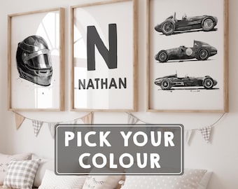 Personalized Race Car Prints: Boys Bedroom Decor (Digital Download)
