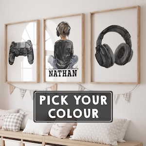 Personalised Gaming Wall Art Prints for Boys, Set of 3 Gaming Wall Art, Gaming Prints, Gaming Gift for Boys Room Decor, Games Room Poster