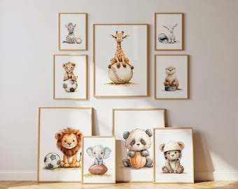 Safari Animal Prints: Playful Nursery Wall Art Bundle (Digital Download - Set of 9)