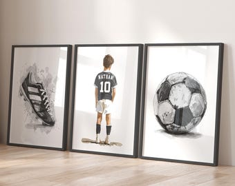 Personalised Football Wall Art Set, Custom Kit, Name, Style & Number Prints, Gifts for Boys