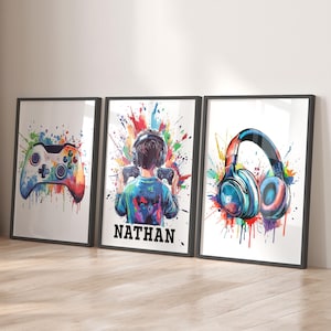 Personalised Gaming Prints, Custom Name Gamer Wall Art, Gaming Gifts for Gamers, Boys Video Game Bedroom Decor, Wall Art for Boys