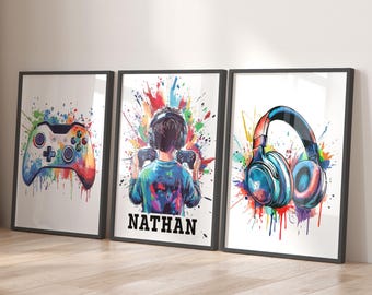 Personalised Gaming Prints, Custom Name Gamer Wall Art, Gaming Gifts for Gamers, Boys Video Game Bedroom Decor, Wall Art for Boys