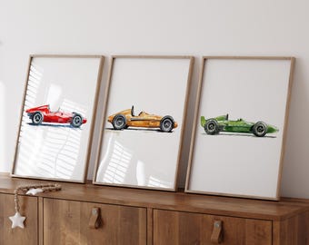 3er Set Rennauto Kinderzimmer Poster, Vintage Autos Wandkunst, Jungen Kinderzimmer Kunst, Rennauto Poster, Jungen Schlafzimmer Dekor, Sportwagen Poster