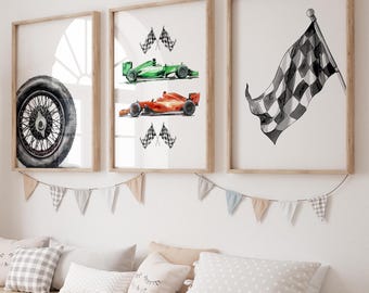 Race Car Nursery Prints, Boy Bedroom Decor, Racing Gifts for Kids Room