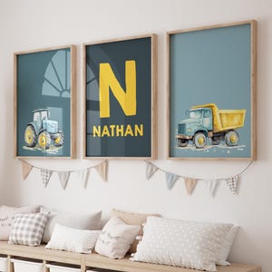 Personalized Nursery Wall Art, Construction Vehicle Posters for Boys Room Decor, Construction Truck Prints, Construction Nursery Decor