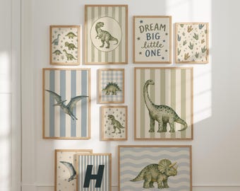 Watercolor Dinosaur Wall Art: 11 Kids Room Prints, Personalized Gift Boys Nursery Gallery Bundle