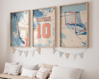 Póster de hockey con nombre personalizado: Decoración para habitación de niño (Descarga digital, tamaño A3)