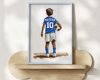 Personalised Football Wall Art Print, Football Gift for Boys, Football Print, Football Bedroom Decor, Football Shirt Name Gift for Son