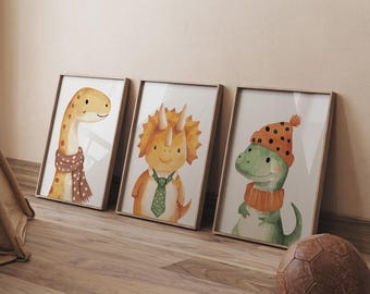 Dinosaur Nursery Prints: Set of 3 Kids Room Wall Art (Digital Download)