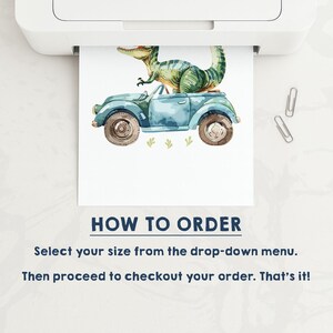 Dinosaur Wall Art Set of 3, Dino Car Nursery Prints, Kids Bedroom Decor, Boys Playroom Posters, Dinosaur Gift, Watercolour Animal Art imagem 4