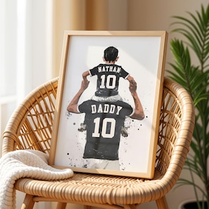 Regalos de fútbol personalizados para papá: Nombre, número y color de pelo personalizados - Regalo de padre e hijo para papá - Regalo del Día del Padre de parte de su hijo Negro