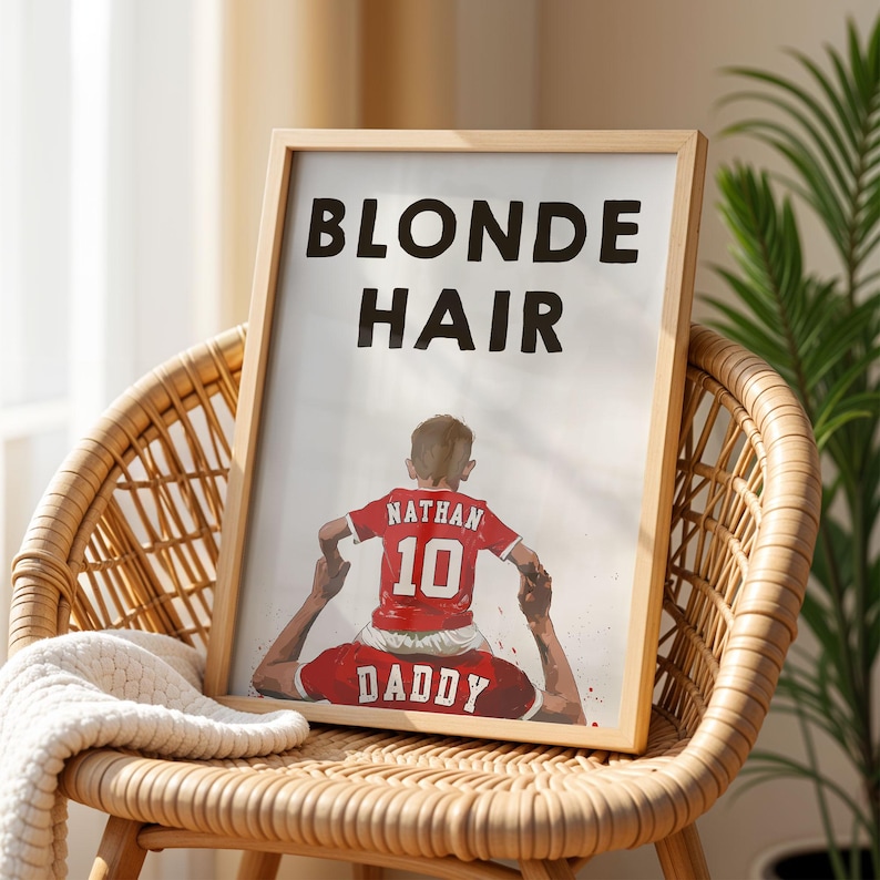Regalos de fútbol personalizados para papá: Nombre, número y color de pelo personalizados - Regalo de padre e hijo para papá - Regalo del Día del Padre de parte de su hijo imagen 9