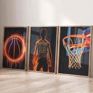 Láminas de baloncesto personalizadas, juego de 3 láminas de arte mural de baloncesto, decoración de dormitorio para niños, póster de baloncesto, regalo digital de baloncesto para niños