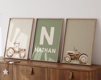 Personalized Tractor Wall Art, Printable Boys Room Prints, Tractor Nursery Decor, Boys Room Prints, Custom Name Nursery Decor, Tractor Art