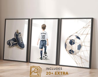 Personalized Football Wall Art: Custom Jersey, Boots, Ball, Soccer Prints for Boys (Digital Download)
