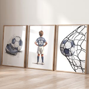 Arte de parede de futebol personalizada, impressões de futebol, pôster de futebol personalizado, presente de futebol para quarto de meninos, decoração de futebol, decoração de quarto infantil, camisa de futebol