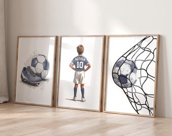 Arte de pared de fútbol personalizado, impresiones de fútbol, póster de fútbol personalizado, regalo de fútbol para dormitorio de niños, decoración de fútbol, decoración de habitación infantil, camiseta de fútbol