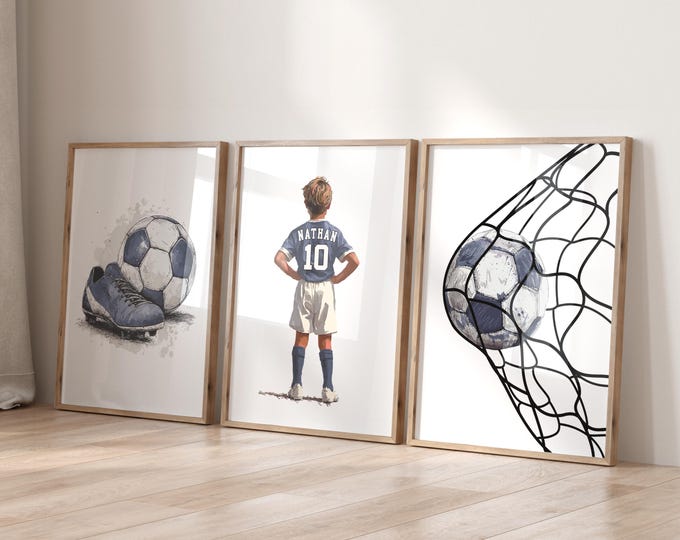 Personalized Football Wall Art, Soccer Prints, Custom Soccer Poster, Soccer Gift for Boys Bedroom Soccer Decor Kids Room Decor Soccer Jersey