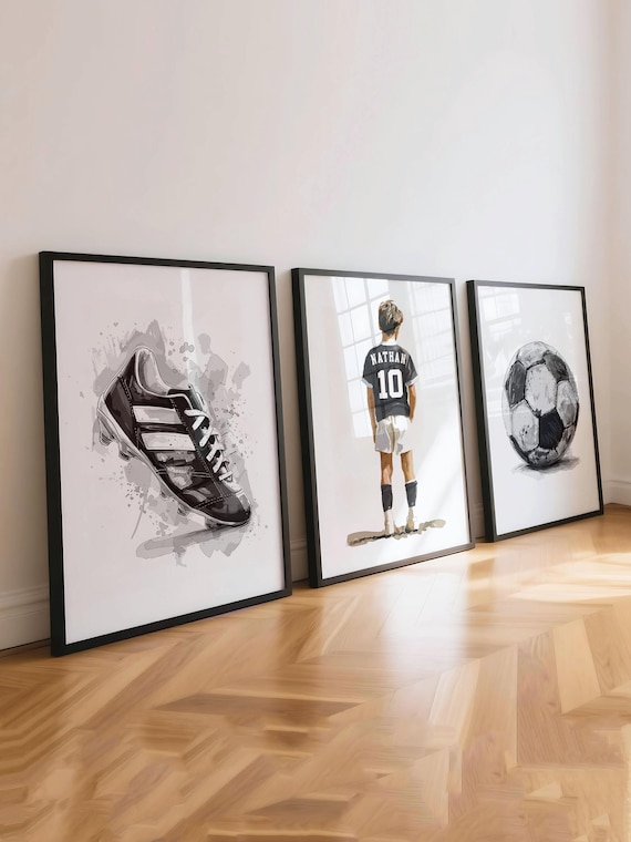 Personalised Football Shirt Print: Custom Name & Number Poster, Kids Bedroom Decor, Football Gifts for Boys, Set of 3 Sports Wall Art