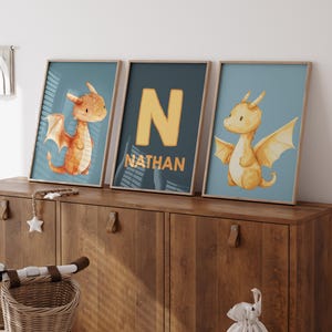 Dragon Nursery Posters for Boys, Personalised Nursery Wall Art, Dragon Nursery Art, Custom Name Room Wall Art, Kids Playroom Decor