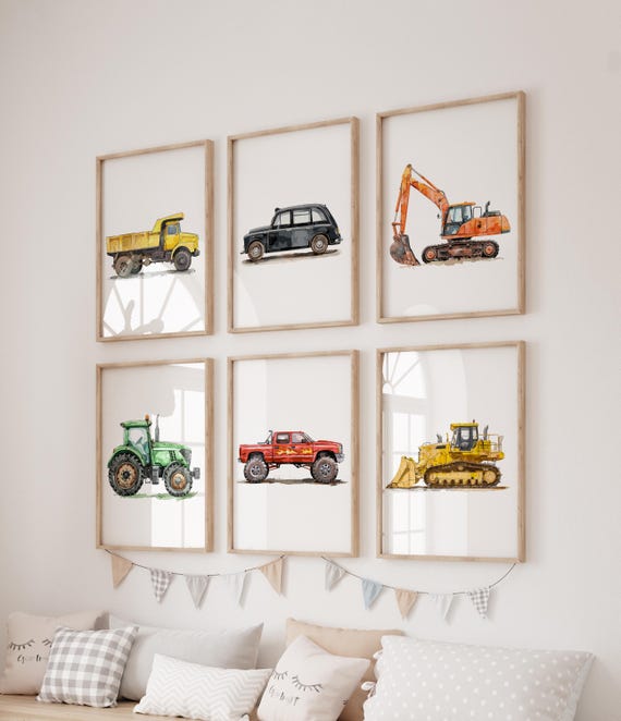 Pick Any Construction Vehicle Prints, Watercolor Vehicle Posters, Truck Wall Art, Kids Gallery Wall Decor, Nursery Transportation Prints