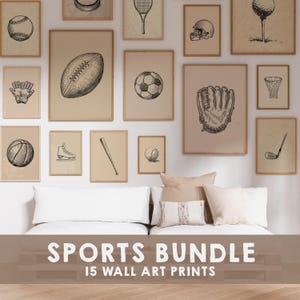 Impressions sportives vintage, ensemble de 15 murs de galerie pour chambre d&#39;enfant rétro, baseball, football, football, golf, hockey, décoration de sport pour chambre de garçons, numérique