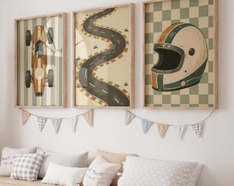 Race Car Print Set, Boys Room, Toddler Nursery Decor, Racing Posters for Kids Bedroom