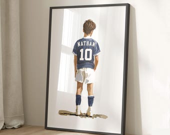 Personalised Football Gifts for Boys, Custom Kit, Name, Style & Number Print, Sports Wall Art