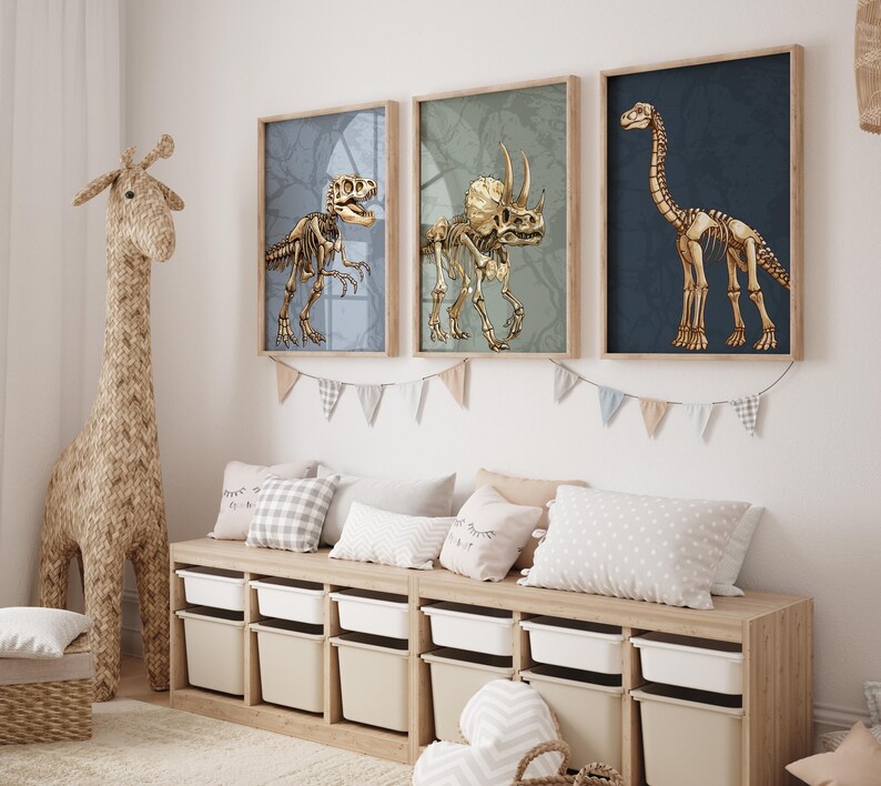 Dinosaur Prints, Dinosaur Wall Art, Set of 3 Dinosaur Nursery Decor
