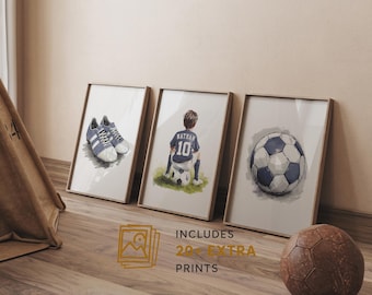 Stampe di calcio personalizzate, regalo di calcio personalizzato per la camera da letto dei ragazzi, decorazioni di calcio, decorazioni per la camera dei ragazzi, poster di calcio per ragazzi, arte murale stampabile