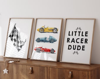 Set of 3 Racing Nursery Prints, Race Car Wall Art, Kids Playroom Decor, Boys Room Decor, Racing Gifts for Boys Nursery Decor