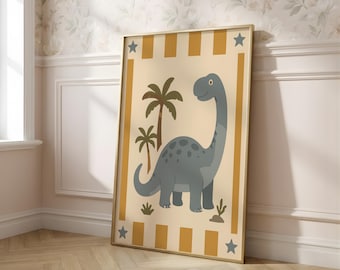 Dinosaur Poster for Boys Room Decor, Retro Dino Wall Art, Kids Dinosaur Playroom Artwork, Vintage Dinosaur Print, Toddler Bedroom Decor