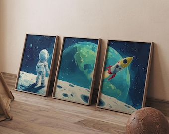 Printable Space Themed Prints, Space Wall Art, Solar System Print Space, Astronaut Print, Boy Room Decor Space Nursery Art Boy Bedroom Print