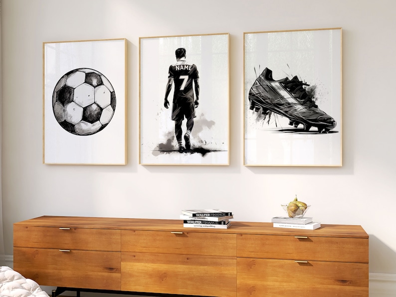 Impressions d'art mural football imprimables, affiche de football personnalisée, décoration de chambre de garçons, décoration de chambre d'ado, cadeaux de football abstraits, maillot de football image 4