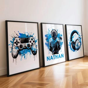 Personalised Gaming Wall Art Prints, Set of 3 Gaming Prints, Gaming Decor, Boys Bedroom Decor, Video Games Room, Gaming Gifts for Gamers