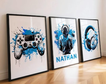Personalised Gaming Wall Art Prints, Set of 3 Gaming Prints, Gaming Decor, Boys Bedroom Decor, Video Games Room, Gaming Gifts for Gamers