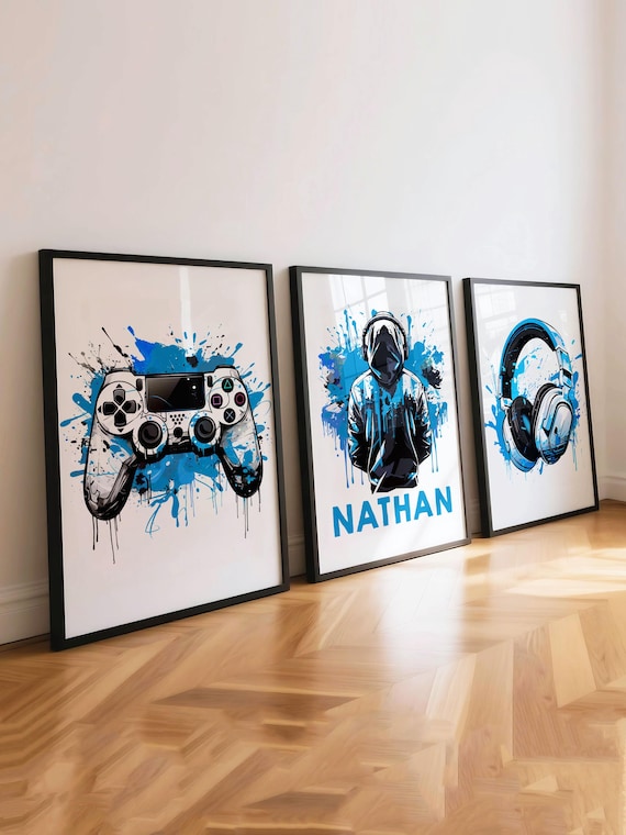 Personalised Gaming Wall Art Prints, Set of 3 Gaming Prints, Gaming Decor, Boys Bedroom Decor, Video Games Room, Gaming Gifts for Gamers