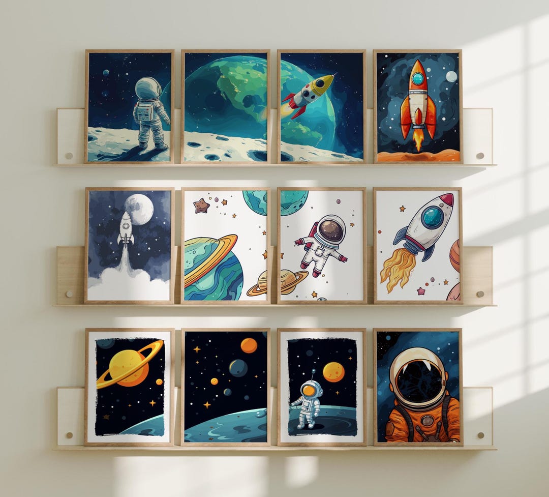 Set of 12 Space Nursery Wall Art, Space Prints for Kids Room, Kids ...