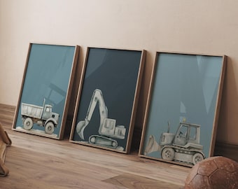 Construction Truck Prints: Set of 3 Vehicle Art (Digital Download)