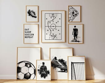 Printable Soccer Prints, Set of 9 Soccer Poster, Soccer Gift for Boys Bedroom Soccer Decor, Football Gift Boy, Soccer Jersey, Football Print