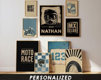 Impressions motocross personnalisées : lot de 9 affiches de moto - cadeaux motocross pour garçon - oeuvres d'art pour motos tout-terrain (téléchargement numérique)