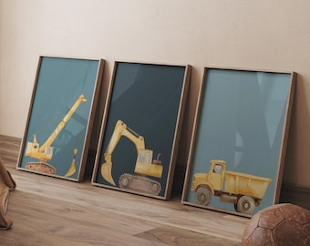 Construction Truck Prints: Set of 3 Vehicle Art (Digital Download)