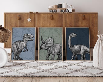Set of 3 Dinosaur Prints, Dinosaur Nursery Boys Room, Kid Gallery Wall Set, Dinosaur Wall Art, Dinosaur Decor, Boy Nursery Art Dinosaur Gift