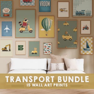 Retro Transport Wall Art Set of 15, Kids Room Decor, Vintage Transportation Decor, Boys Room, Transportation Prints, Kids Nursery Printable