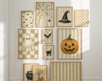 Cottagecore Halloween Prints, Muted Green Autumn Decor, Vintage & Spooky Gallery Artwork (Digital Download)